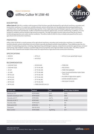 Oilfino Cultor M 15W 40