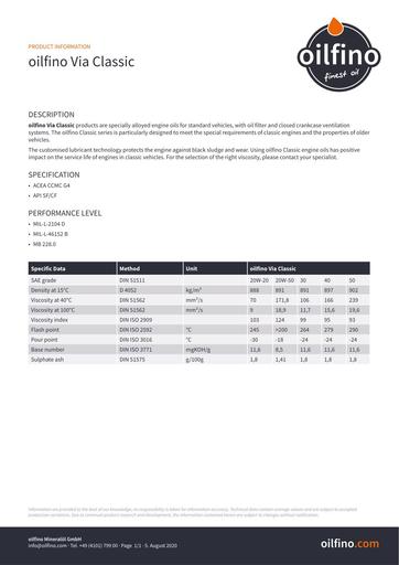 TDB EN Oilfino Via Classic 20W 20