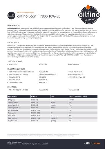 Oilfino Econ T 7800 10W 30