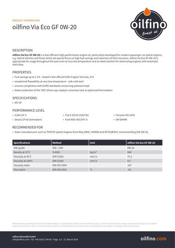 38754 PDB oilfino Via Eco GF 0W 20 EN