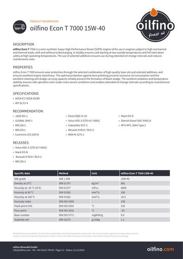 Oilfino Econ T 7000 15W 40