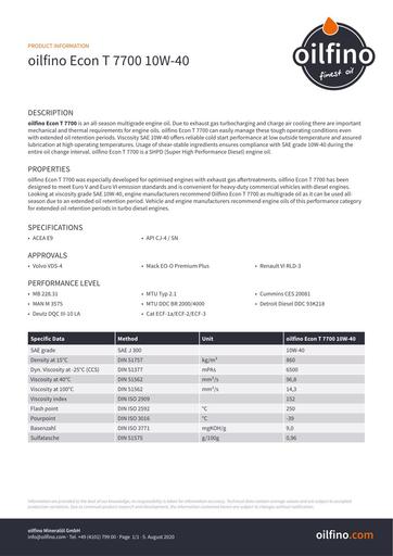 TDB EN Oilfino Econ T 7700 10W40
