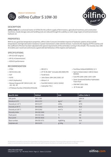 Oilfino Cultor S 10W 30