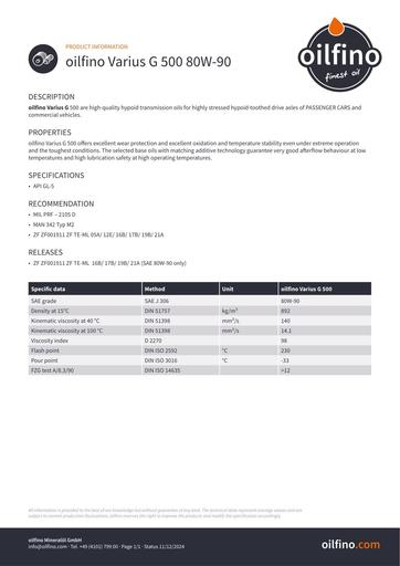Oilfino Varius G 500 80W 90