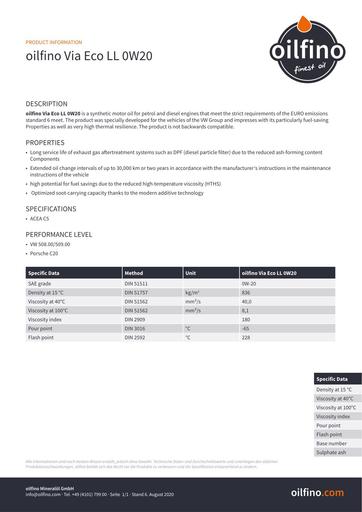 TDB EN Oilfino Via Eco LL 0W20