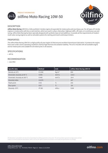 Oilfino Moto Racing 10W 50