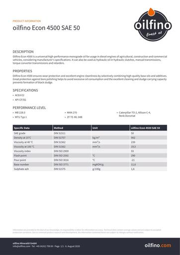TDB EN Oilfino Econ 4500 SAE 50