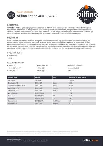 Oilfino Econ 9400 10W 40
